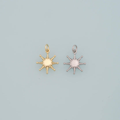 Gold Sun Charms,18K Gold Filled Sun Pendant,Celestial Charm Bracelet Necklace for DIY Jewelry Making Supply