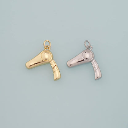 Gold Hairstylist Charms,18K Gold Filled Hair Dryer Pendant,Hair Dryer Charm Bracelet Necklace for DIY Jewelry Making Supply