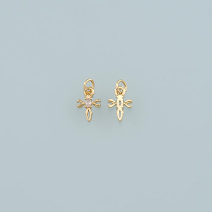 18K Gold Filled Cross CZ Charm Pendant for Jewelry Making