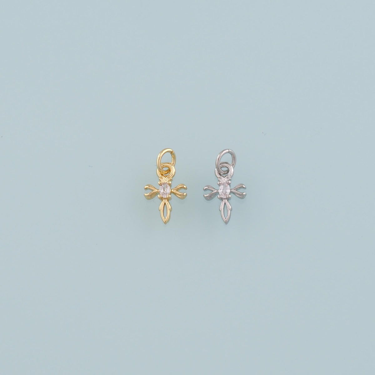 18K Gold Filled Cross CZ Charm Pendant for Jewelry Making