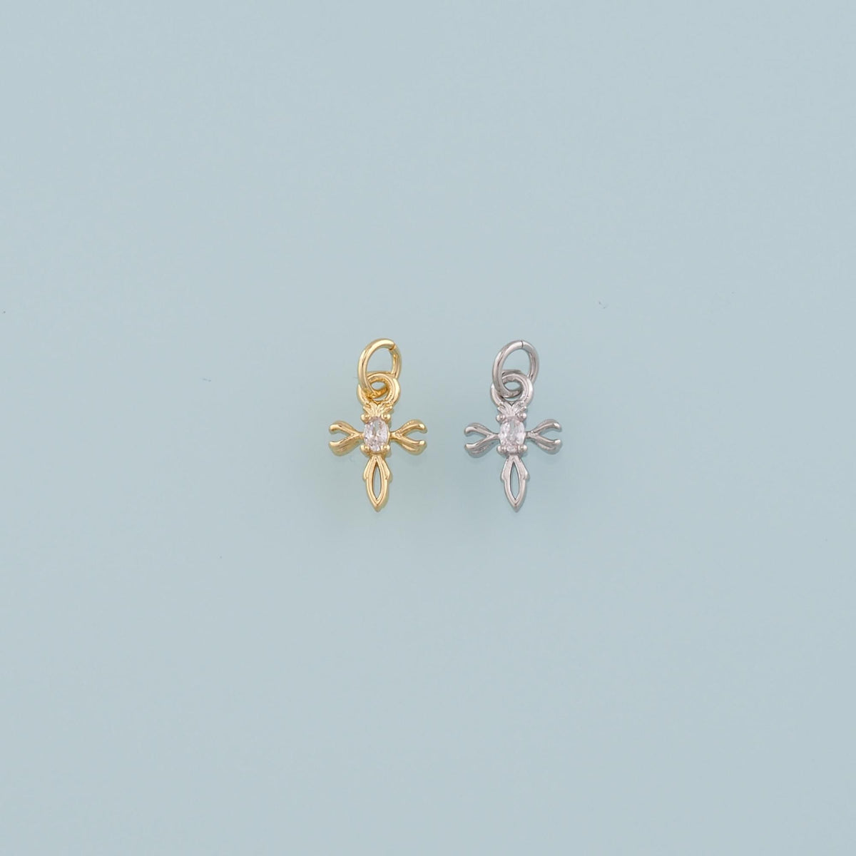 Gold Cross Charms,18K Gold Filled Cross Pendant,CZ Micro Pave Religion Charm Bracelet Necklace for DIY Jewelry Making Supply