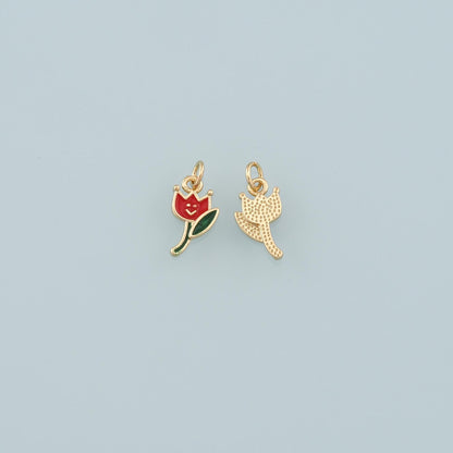 Gold Flower Charms,18K Gold Filled Flower Pendant,Enamel Flower Charm Bracelet Necklace for DIY Jewelry Making Supply