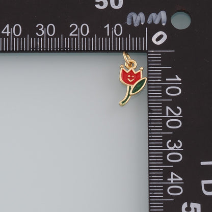 18K Gold Filled Flower Enamel Charm Pendant for Jewelry Making