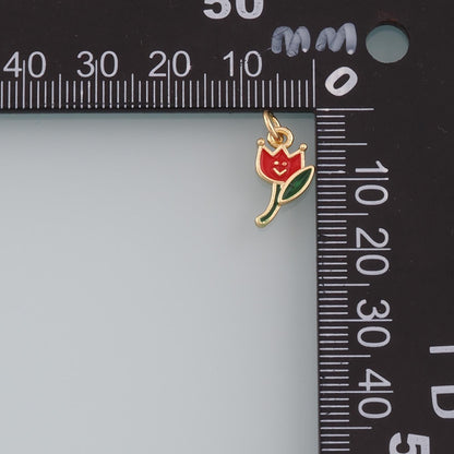Gold Flower Charms,18K Gold Filled Flower Pendant,Enamel Flower Charm Bracelet Necklace for DIY Jewelry Making Supply