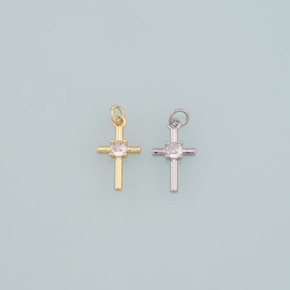 Gold Cross Charms,18K Gold Filled Cross Pendant,CZ Micro Pave Religion Charm Bracelet Necklace for DIY Jewelry Making Supply