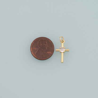 Gold Cross Charms,18K Gold Filled Cross Pendant,CZ Micro Pave Religion Charm Bracelet Necklace for DIY Jewelry Making Supply