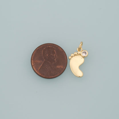 18K Gold Filled Foot Pendant,CZ Micro Pave Baby Foot Charm Bracelet Necklace for DIY Jewelry Making Supply