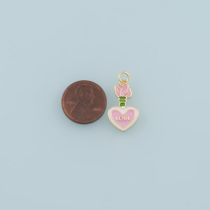 18K Gold Filled Heart Enamel Charm Pendant for Jewelry Making
