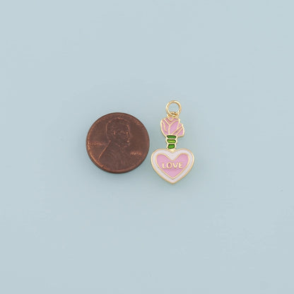 Gold Love Charms,18K Gold Filled Heart Pendant,Enamel Heart Charm Bracelet Necklace for DIY Jewelry Making Supply