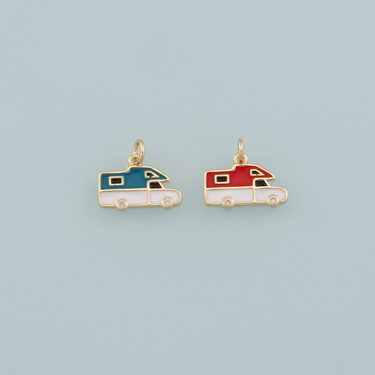 Gold Camping Charms,18K Gold Filled RV Van Pendant,Enamel Travel Charm Bracelet Necklace for DIY Jewelry Making Supply