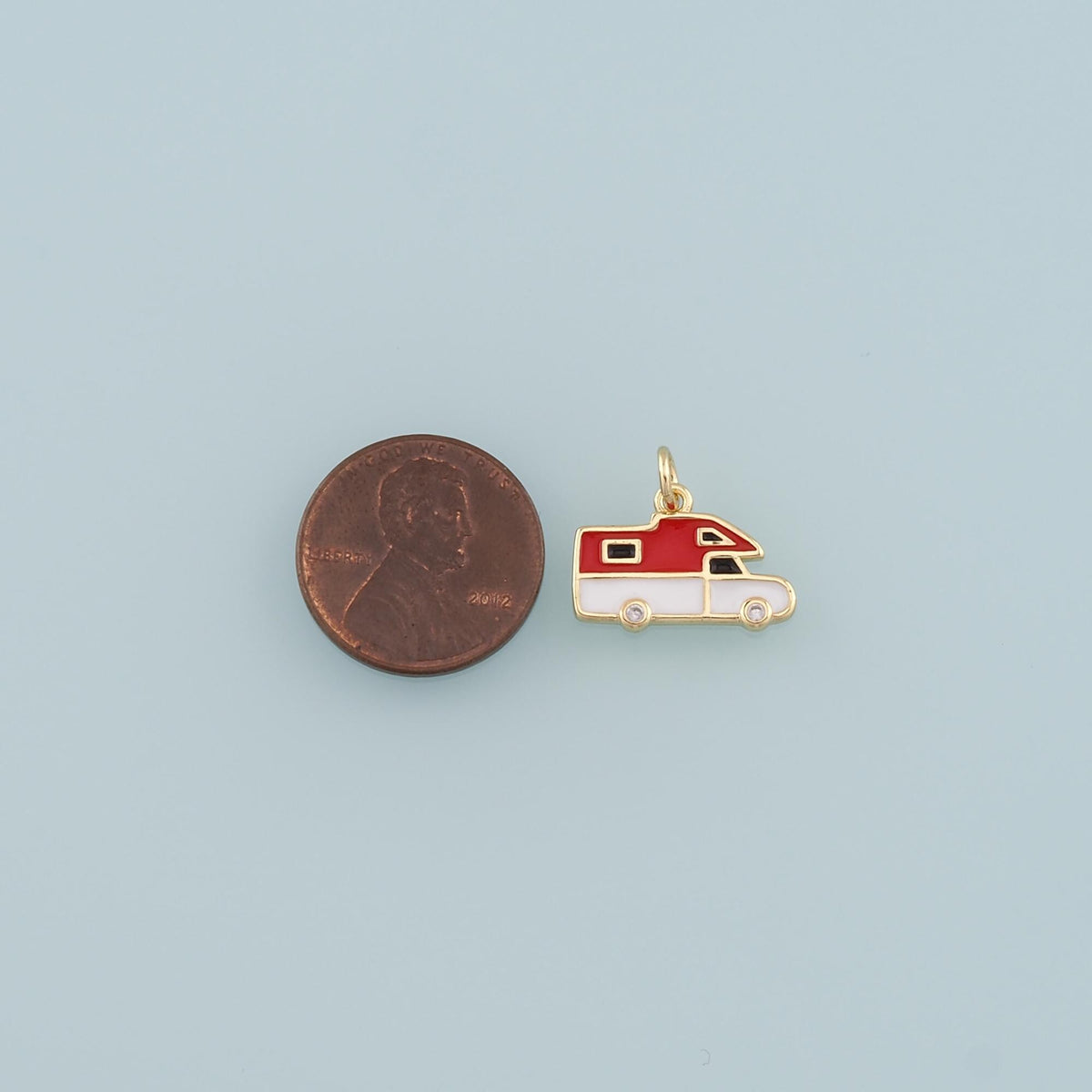 Gold Camping Charms,18K Gold Filled RV Van Pendant,Enamel Travel Charm Bracelet Necklace for DIY Jewelry Making Supply