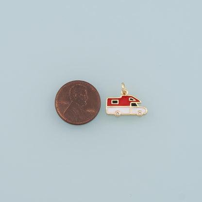 Gold Camping Charms,18K Gold Filled RV Van Pendant,Enamel Travel Charm Bracelet Necklace for DIY Jewelry Making Supply