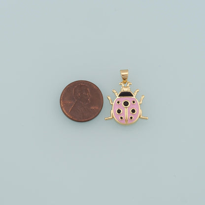 18K Gold Filled Ladybug Pendant,Enamel Insect Charm Bracelet Necklace for DIY Jewelry Making Supply