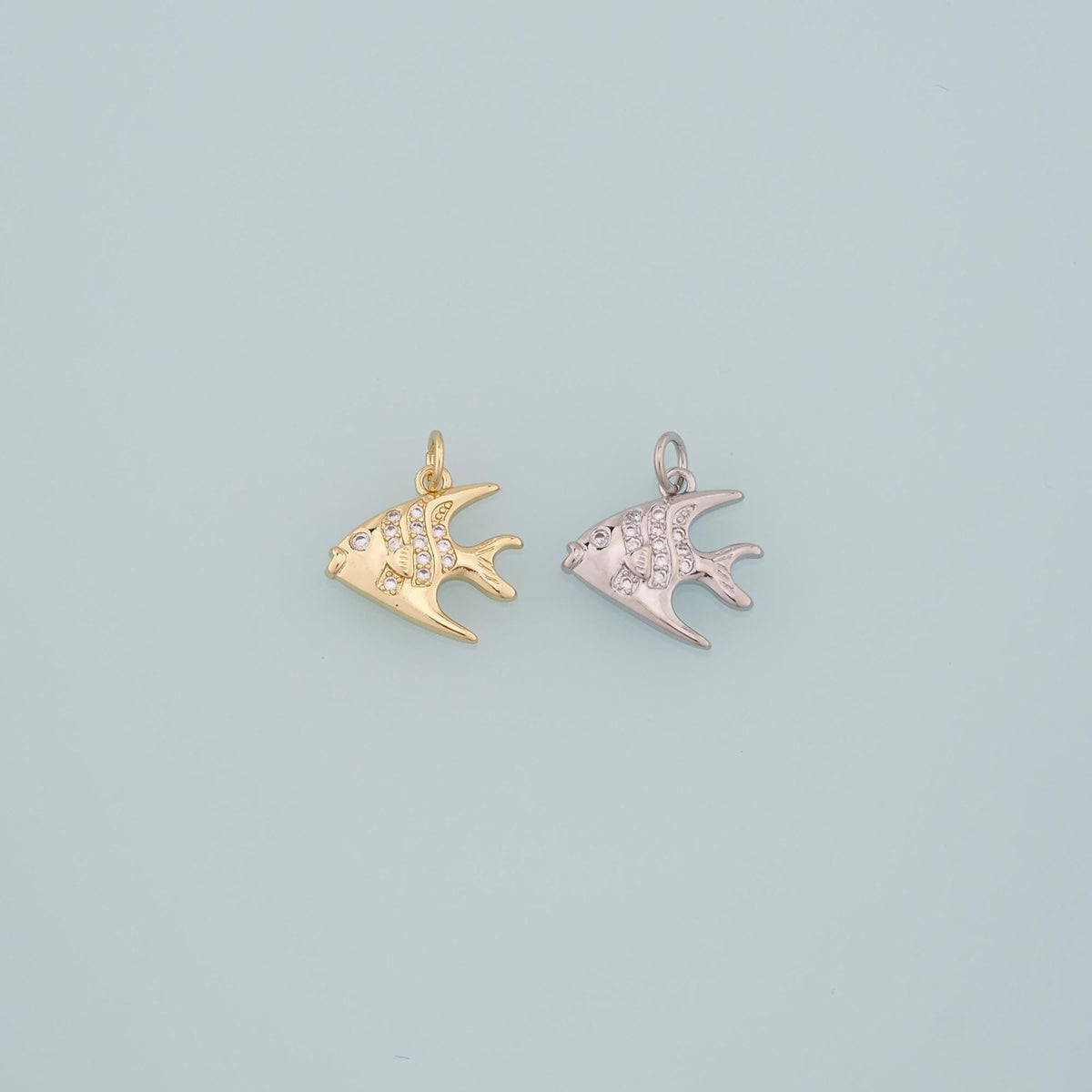 18K Gold Filled Fish CZ Charm Pendant for Jewelry Making