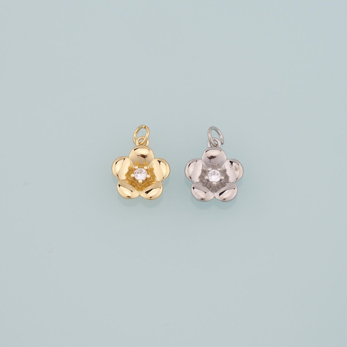 Gold Flower Charms,18K Gold Filled Flower Pendant,CZ Micro Pave Flower Charm Bracelet Necklace for DIY Jewelry Making Supply