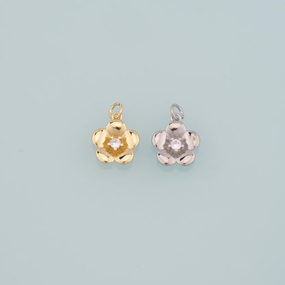 Gold Flower Charms,18K Gold Filled Flower Pendant,CZ Micro Pave Flower Charm Bracelet Necklace for DIY Jewelry Making Supply