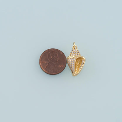 Gold Conch Charms,18K Gold Filled Conch Pendant,CZ Micro Pave Conch Shell Charm Bracelet Necklace for DIY Jewelry Making Supp