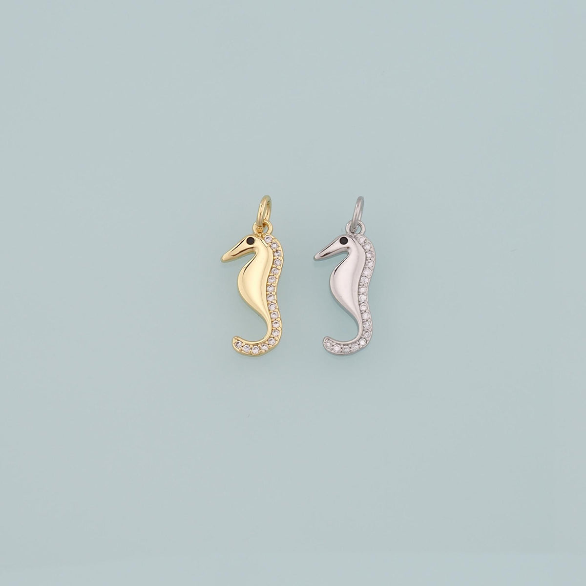 18K Gold Filled Seahorse Pendant,CZ Micro Pave Seahorse Charm Bracelet Necklace for DIY Jewelry Making Supply