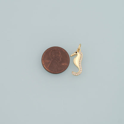 18K Gold Filled Seahorse Pendant,CZ Micro Pave Seahorse Charm Bracelet Necklace for DIY Jewelry Making Supply
