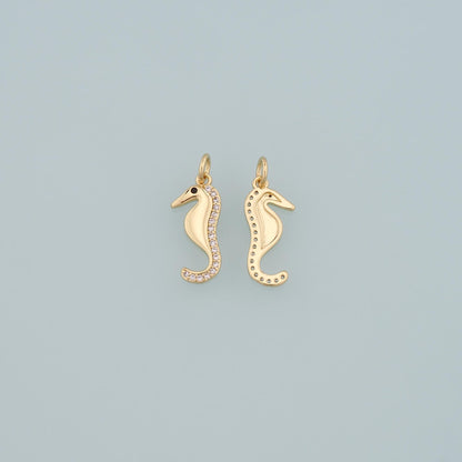 18K Gold Filled Seahorse Pendant,CZ Micro Pave Seahorse Charm Bracelet Necklace for DIY Jewelry Making Supply