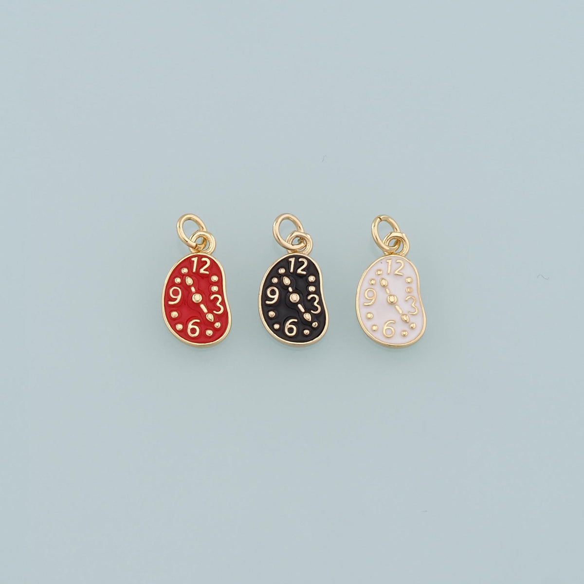 Gold Time Charms,18K Gold Filled Clock Pendant,Enamel Clock Charm Bracelet Necklace for DIY Jewelry Making Supply