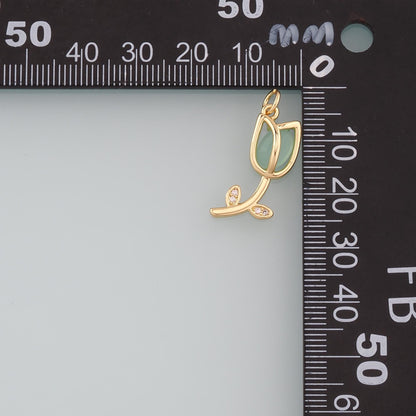 18K Gold Filled Tulip Pendant,CZ Micro Pave Flower Charm Bracelet Necklace for DIY Jewelry Making Supply
