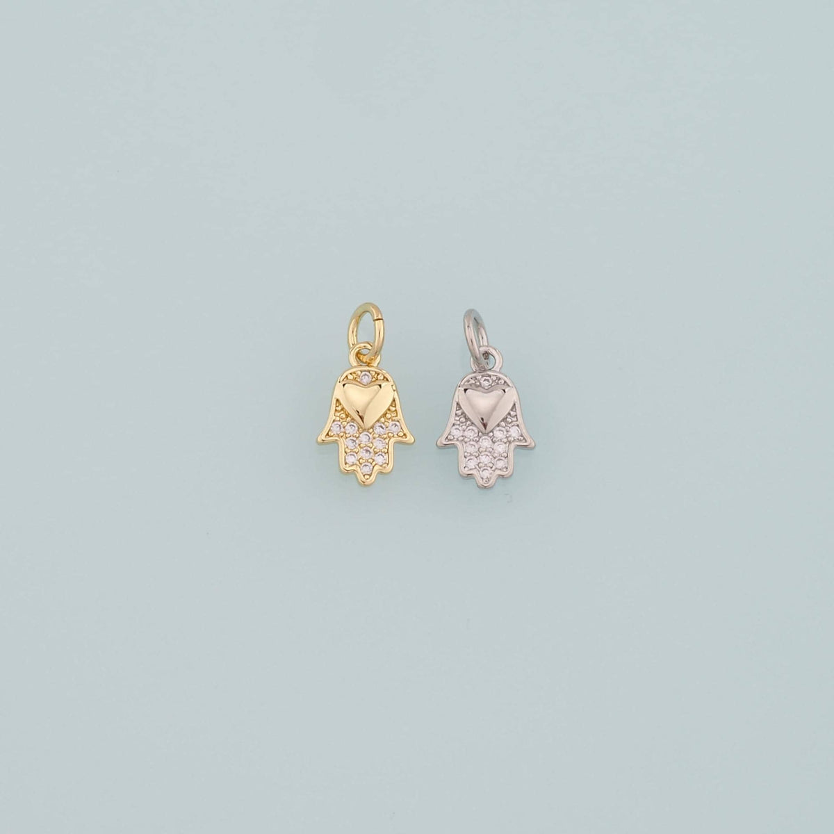 18K Gold Filled Hamsa Pendant,CZ Micro Pave Hamsa Charm Necklace for DIY Jewelry Making Supply