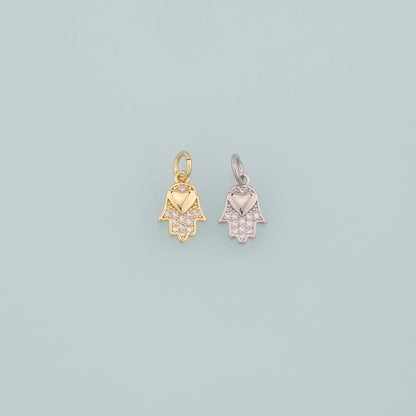 18K Gold Filled Hamsa Pendant,CZ Micro Pave Hamsa Charm Necklace for DIY Jewelry Making Supply