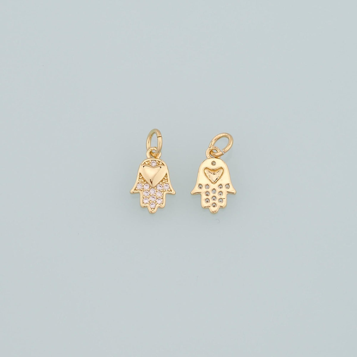 18K Gold Filled Cubic Zirconia Hamsa Charm Pendant for Jewelry Making