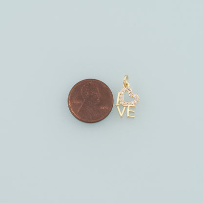 18K Gold Filled Love CZ Charm Pendant for Jewelry Making