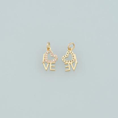 18K Gold Filled Love CZ Charm Pendant for Jewelry Making