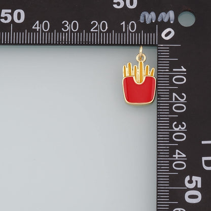 18K Gold Filled Fries Pendant,Enamel French Fries Charm Bracelet Necklace for DIY Jewelry Making Supply