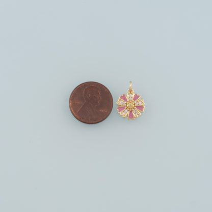 Gold Flower Charms,18K Gold Filled Flower Pendant,Enamel Flower Charm Bracelet Necklace for DIY Jewelry Making Supply