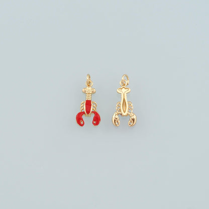 Cute Lobster Charms,18K Gold Filled Enamel Lobster Pendant,Kawaii Ocean Charm Bracelet Necklace for DIY Jewelry Making Supply