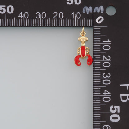 Cute Lobster Charms,18K Gold Filled Enamel Lobster Pendant,Kawaii Ocean Charm Bracelet Necklace for DIY Jewelry Making Supply