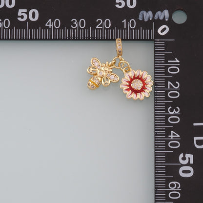 Gold Insect Charms,18K Gold Filled Bee Pendant,Enamel Flower Charm Bracelet Necklace for DIY Jewelry Making Supply
