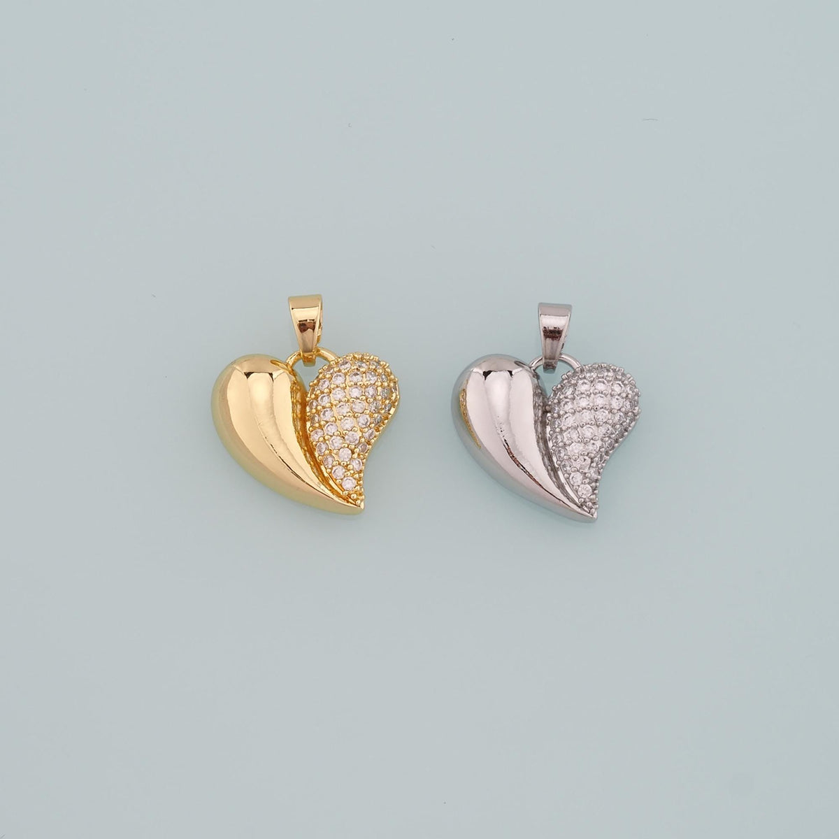 18K Gold Filled Heart CZ Charm Pendant for Jewelry Making