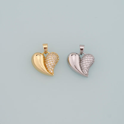 18K Gold Filled Heart CZ Charm Pendant for Jewelry Making