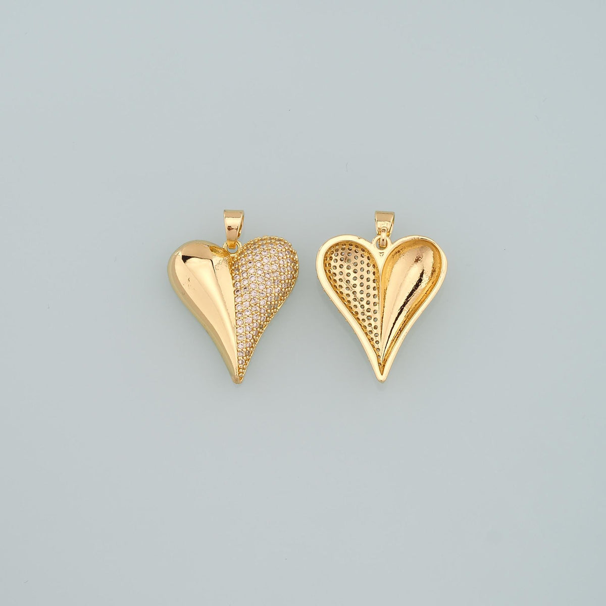 Gold Heart Charms,18K Gold Filled Heart Pendant,CZ Micro Pave Heart Charm Bracelet Necklace for DIY Jewelry Making Supply