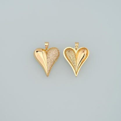 Gold Heart Charms,18K Gold Filled Heart Pendant,CZ Micro Pave Heart Charm Bracelet Necklace for DIY Jewelry Making Supply