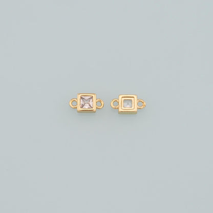 18K Gold Filled Cubic Zirconia Square Connector for Jewelry Making