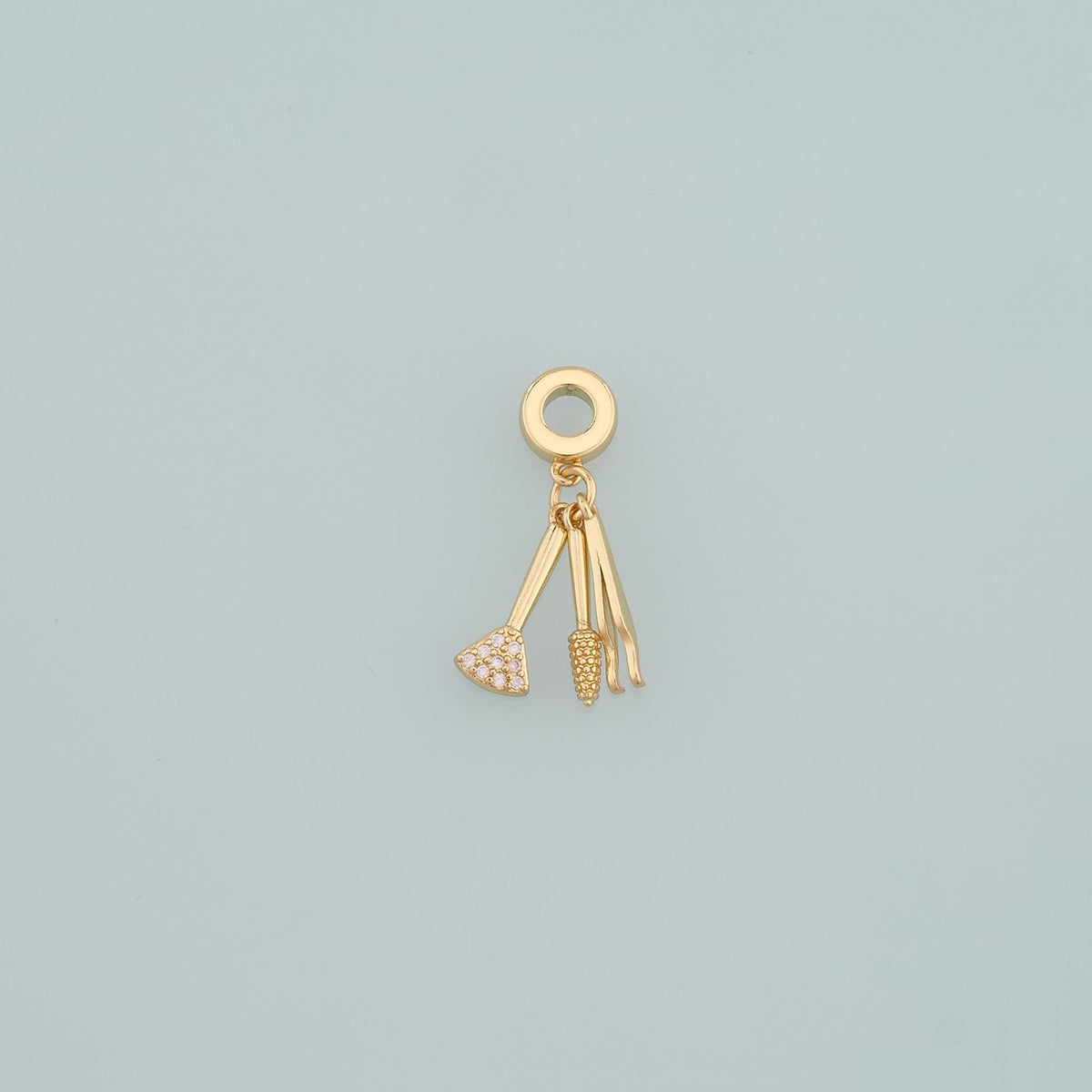 Gold Makeup Charms,18K Gold Filled Tweezers Pendant,Blush Brush Charm Bracelet Necklace for DIY Jewelry Making Supply
