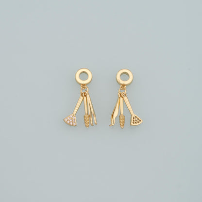Gold Makeup Charms,18K Gold Filled Tweezers Pendant,Blush Brush Charm Bracelet Necklace for DIY Jewelry Making Supply