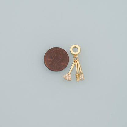 Gold Makeup Charms,18K Gold Filled Tweezers Pendant,Blush Brush Charm Bracelet Necklace for DIY Jewelry Making Supply