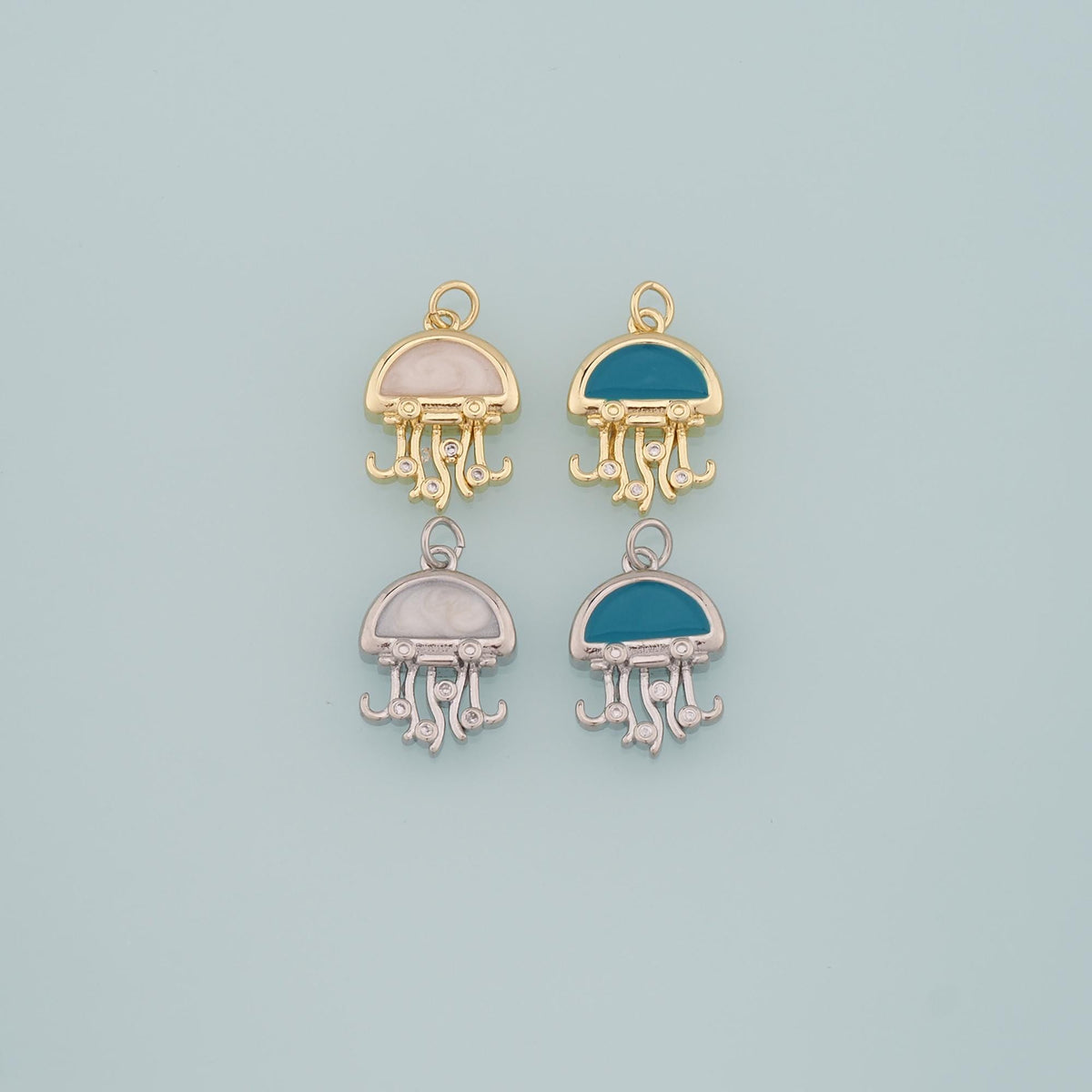 Gold Jellyfish Charms,18K Gold Filled Jellyfish Pendant,Enamel Ocean Charm Bracelet Necklace for DIY Jewelry Making Supply