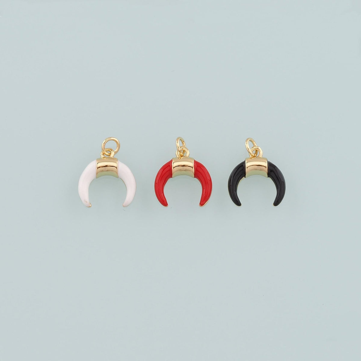 18k Gold Filled Horns Pendant,Enamel Double Horn Charm Bracelet Necklace for DIY Jewelry Making Supply
