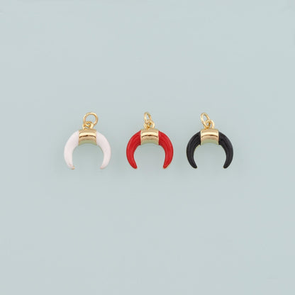 18k Gold Filled Horns Pendant,Enamel Double Horn Charm Bracelet Necklace for DIY Jewelry Making Supply