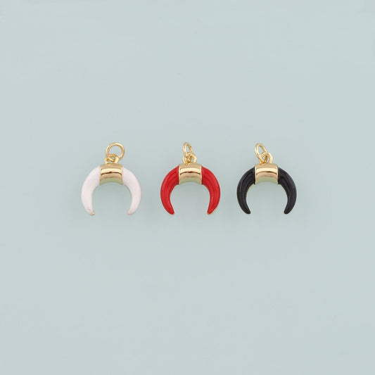 18k Gold Filled Horns Pendant,Enamel Double Horn Charm Bracelet Necklace for DIY Jewelry Making Supply