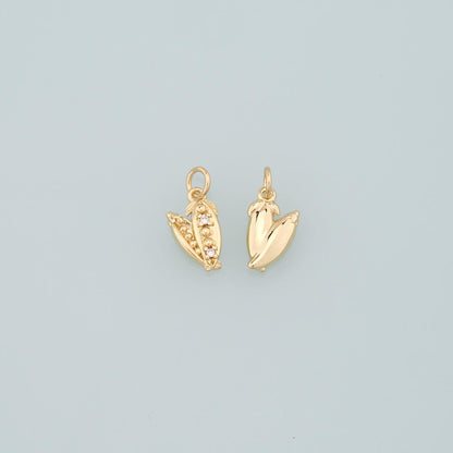 Gold Vegetable Charms,18K Gold Filled Pea Pendant,CZ Micro Pave Pea Pods Charm Bracelet Necklace for DIY Jewelry Making Suppl