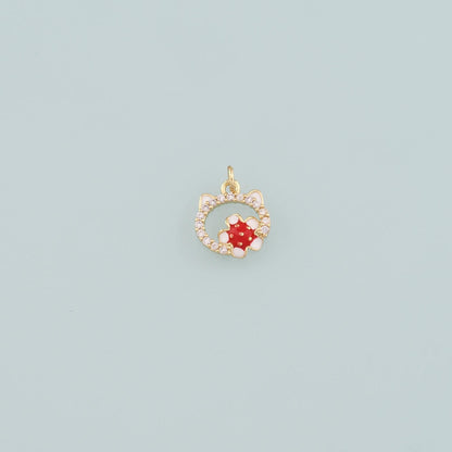 18K Gold Filled Cat CZ Charm Pendant for Jewelry Making